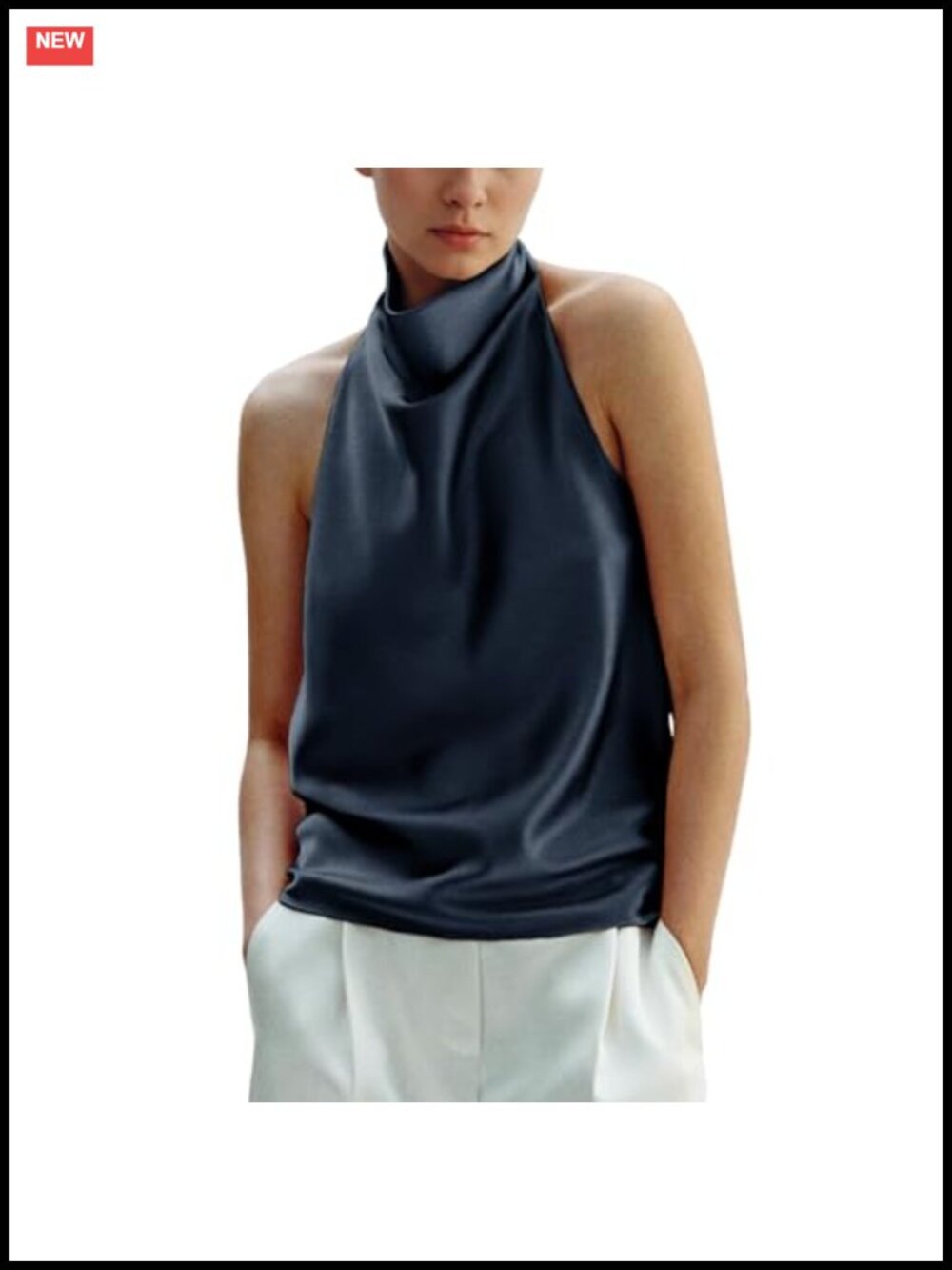 Silk Satin Tank Top Halter Draped Front Backless Women's Summer Elegant Cami